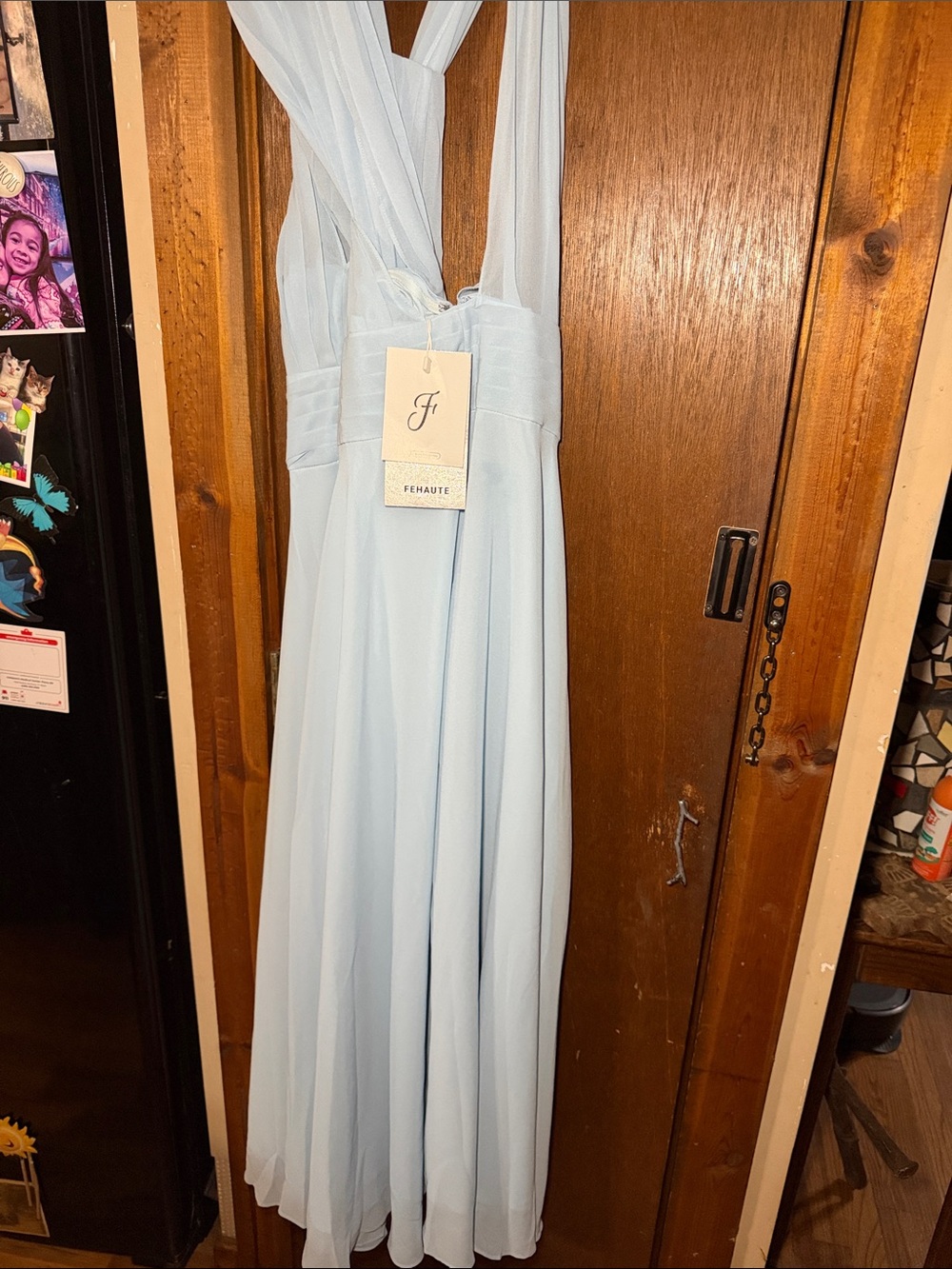 Fermauté Light Blue Pleated Maxi Dress with Elegant Strap Detail